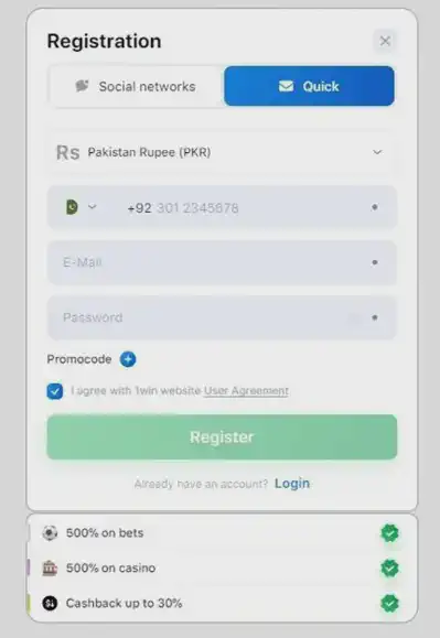 1win online registration